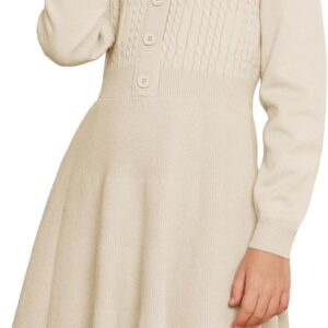 GRACE KARIN Girl Dress Long Sleeve Sweater Ruffle Button Front Knit Casual Fall Winter Dresses for Girls 5-12