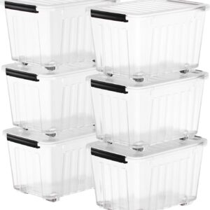Nazhura 72 Quart Plastic Storage Bin, Stackable and Nestable Storage Boxes with Lids and Secure Latching Buckles, Large Storage Container (Clear, 72Quart-6Pack)
