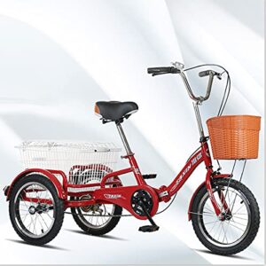 Three Wheel Bike Outdoor Adult Tricycle Mountain Bike Cruiser Trike 16 Inch Adults Trikes with Shopping Basket Exercise Men’s Women’s Tricycle Cycling Pedalling