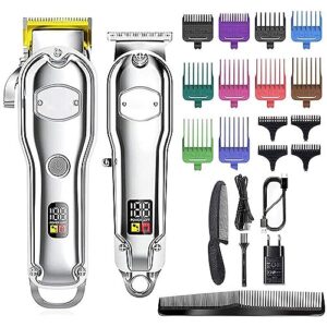 Hair Clippers for Men, 2 PCS Professional Grooming Hair Trimmer Kit Cord Cordless Powerful LED Electric Washable Clipper Adjustable Salon Haircut Home