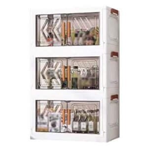 Plastic Storage Bins with Lids Folding Storage Box Cabinet Stackable Storage Bins with Wheels with Clear Doors for Dorm Room