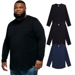 STRONGSIZE Men’s Big and Tall Long Sleeve Shirts – Longer Length Long Sleeve Crewneck T-Shirt 3-Pack Black/Black/Navy 4XL