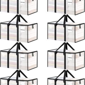 8 Pack Extra Large Heavy Duty Moving Bags, Clear Storage Bins with Lids, Reinforced Handles & Heavy-Duty Zippers Moving Boxes Storage Bags Totes for Clothes Packing, Dorms, College Supplies, Clear