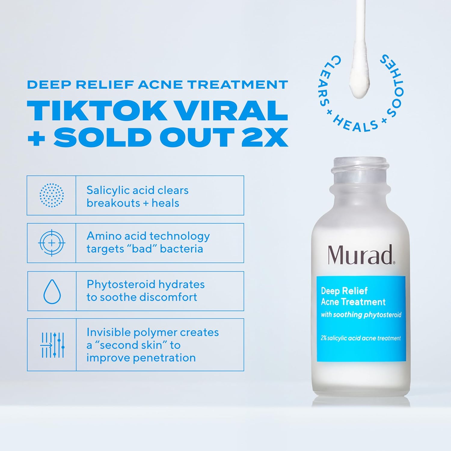 Murad Deep Relief Acne Treatment with 2% Salicylic Acid - Deep, Painful Acne Spot Treatment for Face – Redness Relief, Fast Acting Blemish Serum, Soothing Breakout Treatment - 1Fl Oz - Image 3