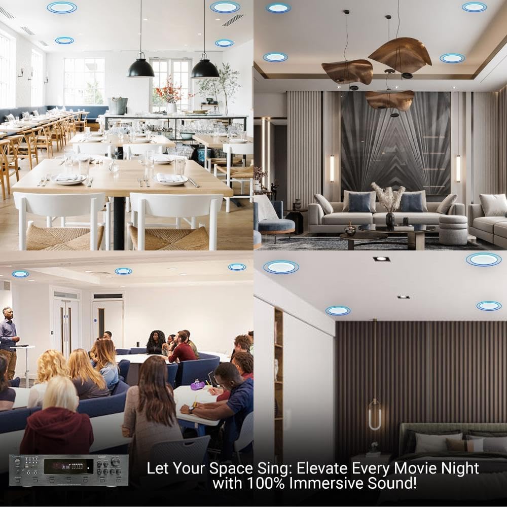 Home Stereo System Kit - 6 Channel 6000 Watts Bluetooth Amplifier w/ 6 Qty of 8” Framed Ceiling Speakers 300 W Each, 300 ft Speaker Wire & Remote for Living Room, Office, Bar by Technical Pro - Image 8