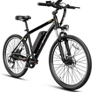 Jasion EB5 Electric Bike for Adults with Peak 750W Brushless Motor, 40Miles 20MPH Commuting Electric Mountain Bike with 360Wh Removable Battery, 7-Speed, 26″ Tires and Front Fork Suspension