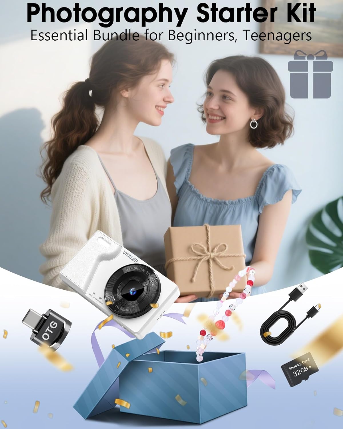 Digital Camera with Front Rear Lens, Autofocus 64MP 4K Camera for Photography with 32GB Card, Portable Compact Point and Shoot Camera for Teens Adult Beginner with Metal Shell, 2000mAh Battery - Image 9