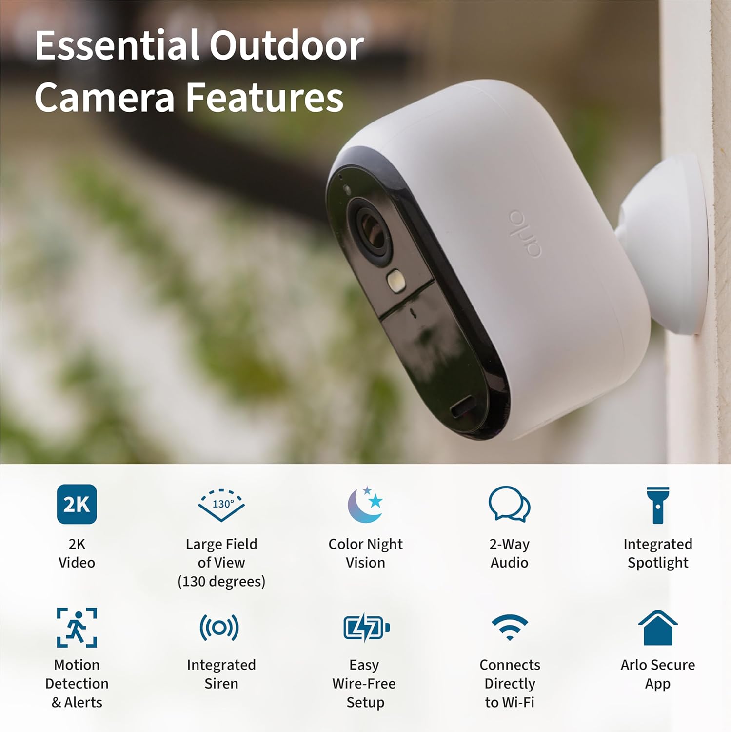 Arlo Essential Security Camera 2K | Outdoor-Indoor | 2nd Gen | Wireless with Spotlight, 2-Way Audio, Color Night Vision, Live Stream, Motion Activation, Real Time Notifications - White, 2 Camera - Image 2