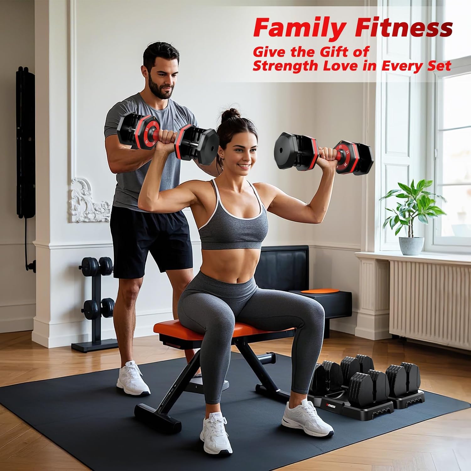 Adjustable Dumbbells Set of 2, 1 Hand Adjustable Weights Dumbbells Set, 5 in 1/10 in 1 Free Dumbbell with Anti-Slip Texture Handle, 25/55/80lb Pair Weight Set For Home Gym Suit both Men and Women - Image 7