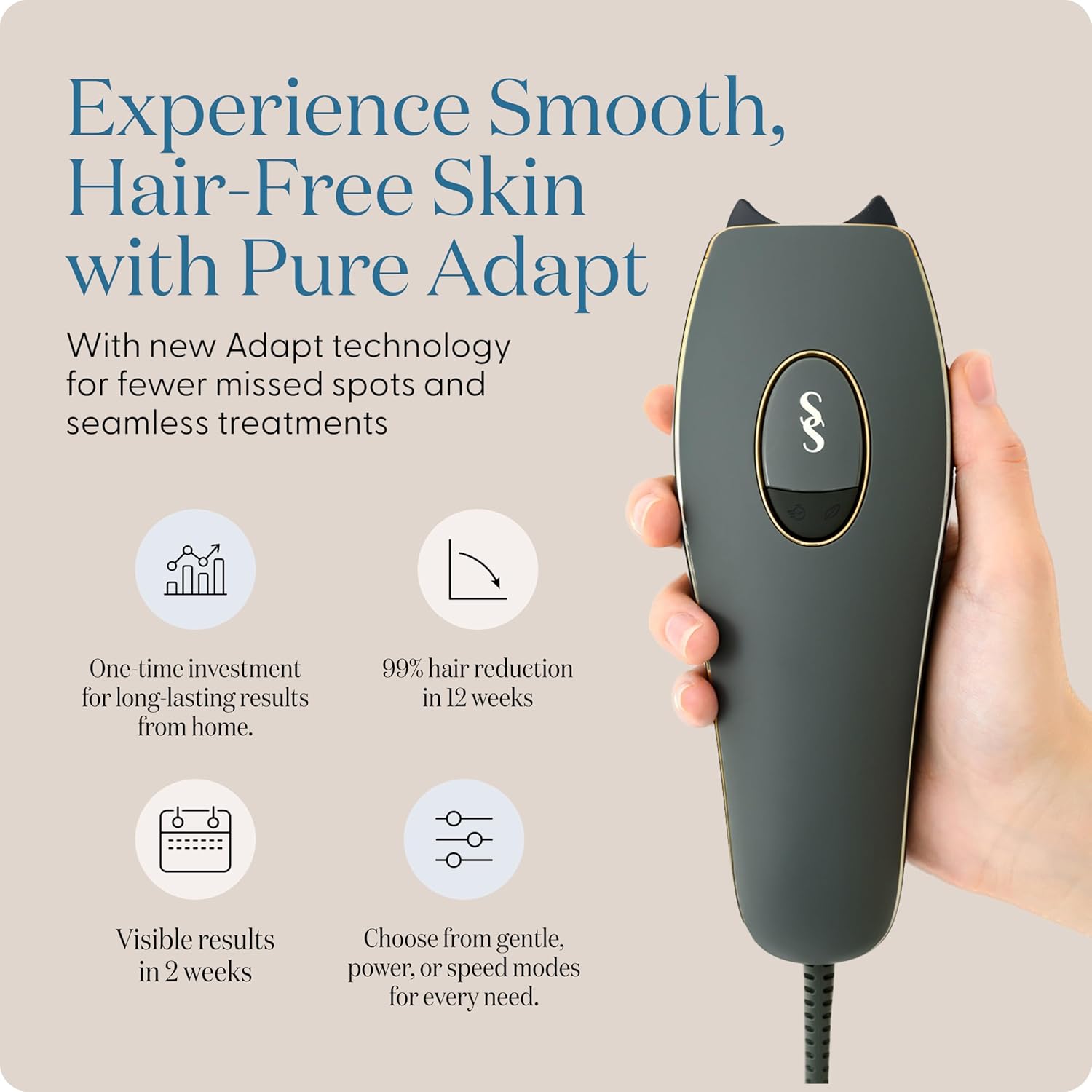 SmoothSkin Pure Adapt Green IPL Hair Removal Device, At-Home Laser Hair Removal for Women & Men, Visible Results in 2 Weeks, Safe for Face & Body, Painless, Long-Lasting Hair Reduction, Full Body Use - Image 4