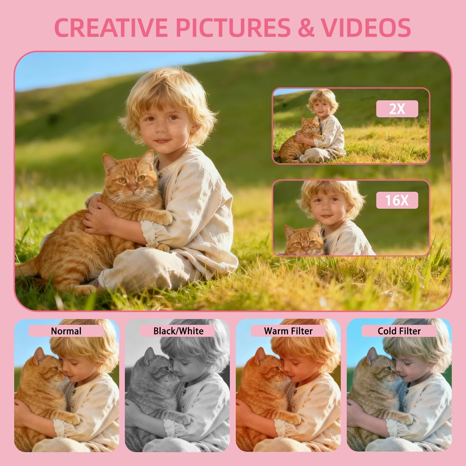 Digital Camera, 64MP 4K Camera for Kids with 2.8" IPS Screen, 64GB SD Card and 16X Digital Zoom Anti Shake, Point and Shoot Compact Camera, Compact Portable Small Gift for Boys Girls Students - Image 5