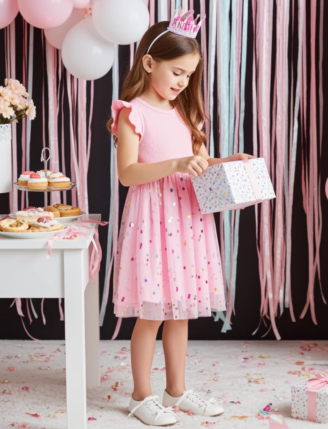 PATPAT Girl's Tulle Dress Tutu Party Birthday Poster Formal Fancy Flower Princess Dresses - Image 5