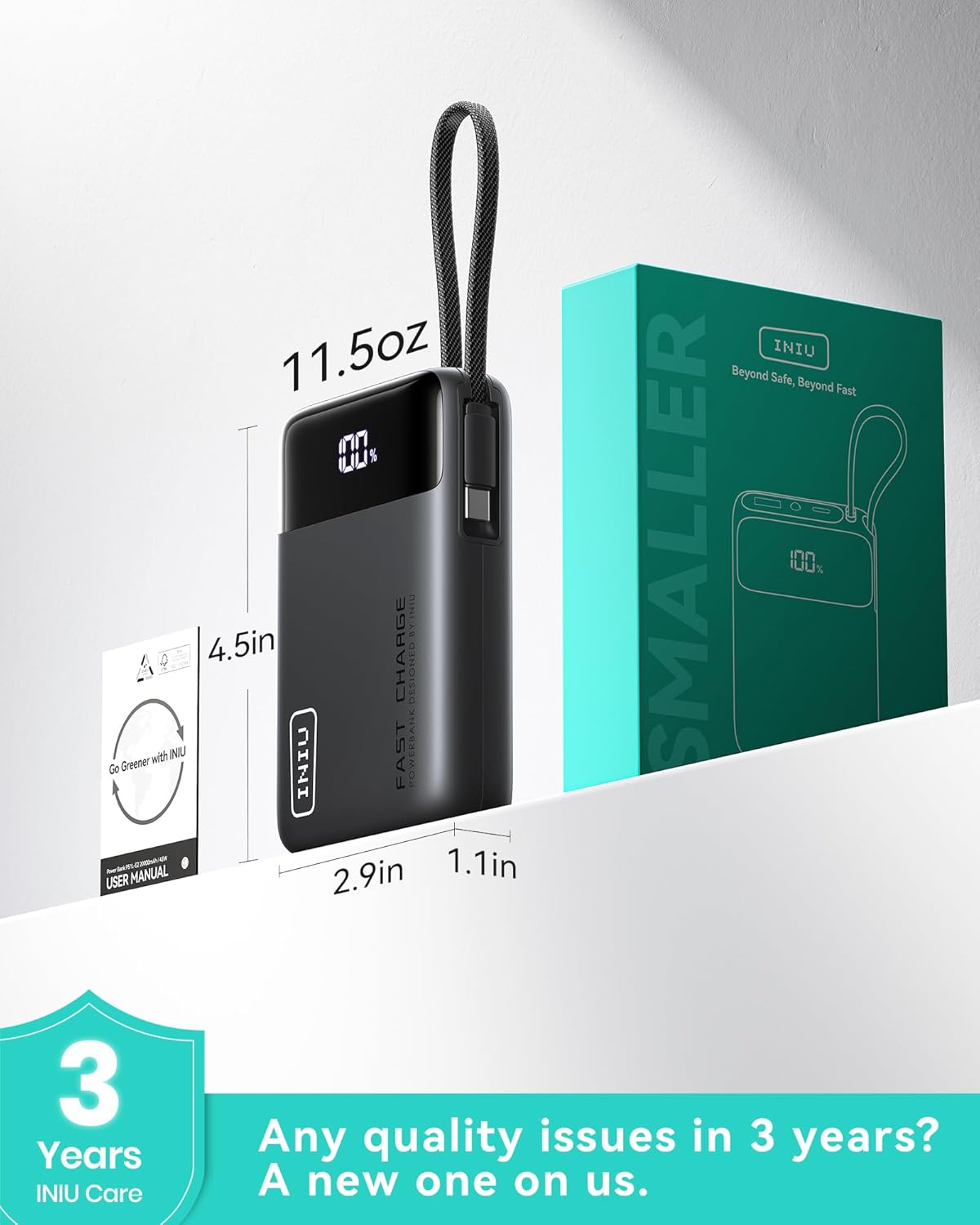 INIU 45W Portable Charger, Smallest 20000mAh Power Bank with Build in USB-C Cable, Fast Charging USB C in&Out Battery Pack, Travel Phone Charger for iPhone 17 16 15 Air Samsung S25 S24 Google iPad etc - Image 7