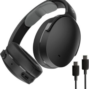 Skullcandy Hesh ANC Wireless Over-Ear Bluetooth Headphones with Extra USB-C Charging Cable, Active Noise Canceling, 22 Hrs Battery, Foldable Lightweight Design, Microphone iPhone Android – True Black