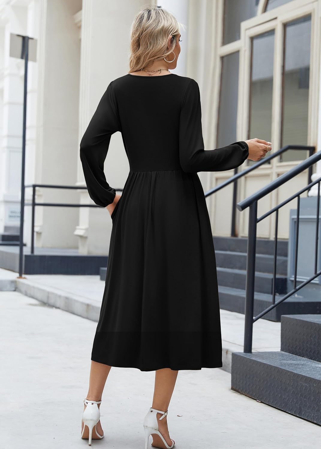 Zeagoo Long Sleeve Dresses for Women 2025 Fall Winter Casual Flowy A-Line Boho Midi Party Long Dress with Pockets - Image 5