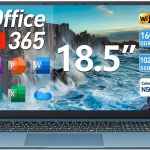 SGIN Windows 11 Laptop, 18.5 Inch Laptops with 16GB RAM 1024GB SSD, Office 365, Celeron N5095 Quad-Core(Up to 2.9GHz), Cooling Fan, WiFi 6, 8000mAh, HDMI, Business Student Computer for Work, School