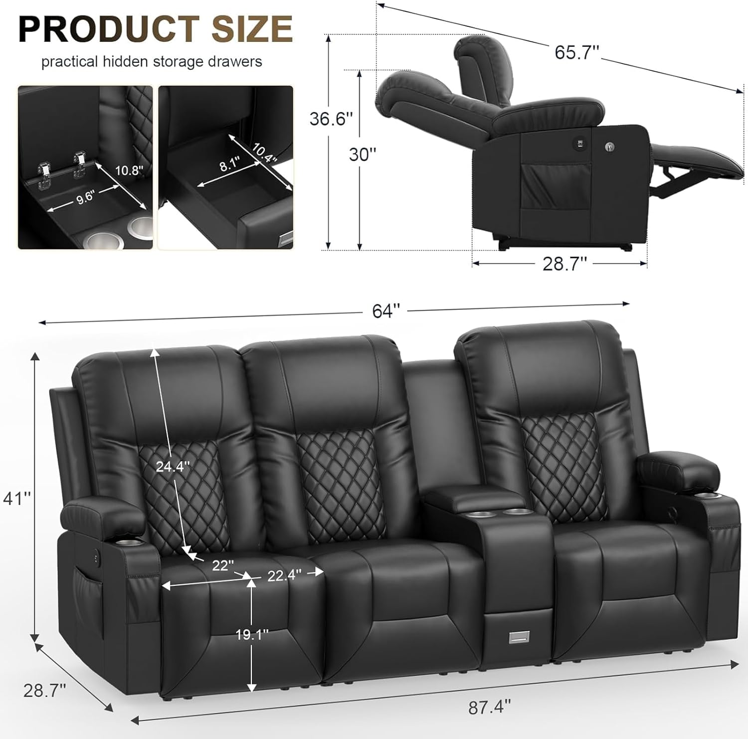 YONISEE 3 Seat Recliner Sofa, Large Reclining Sofa with Storage Console, Manual Reclining Chair with USB Ports, 2 Cell Phone Holder, 3 Seater Loveseat Recliner Couch for Living Room - Image 2