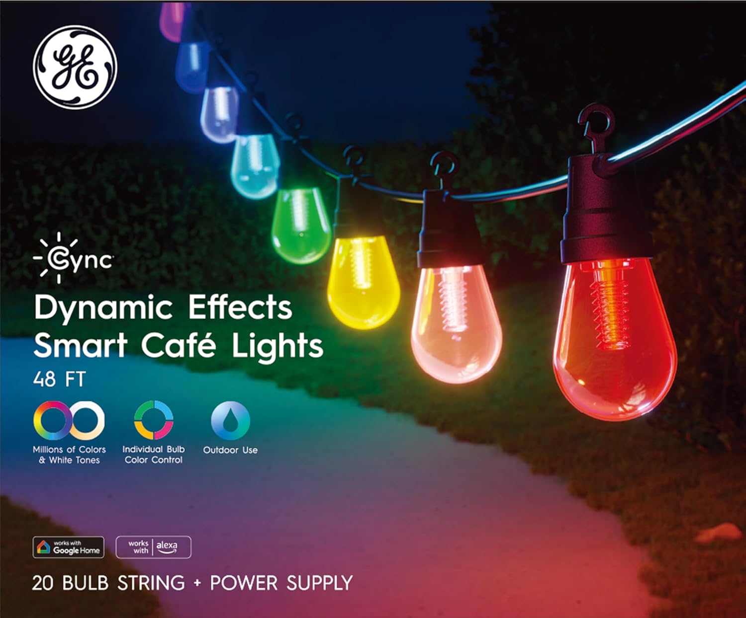 GE Cync Dynamic Effects Smart Cafe Lights, Color Changing Patio String Lights, Compatible with Alexa and Google, 48ft - Image 8