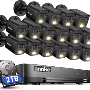 ANNKE 1080P Lite H.265+ 16CH Security Camera System, 5 in 1 Surveillance DVR and 16Pcs 1080 Outdoor Cameras, IP67 Waterproof, 2TB HDD, Smart Dual Light, View Remotely, Motion Detection