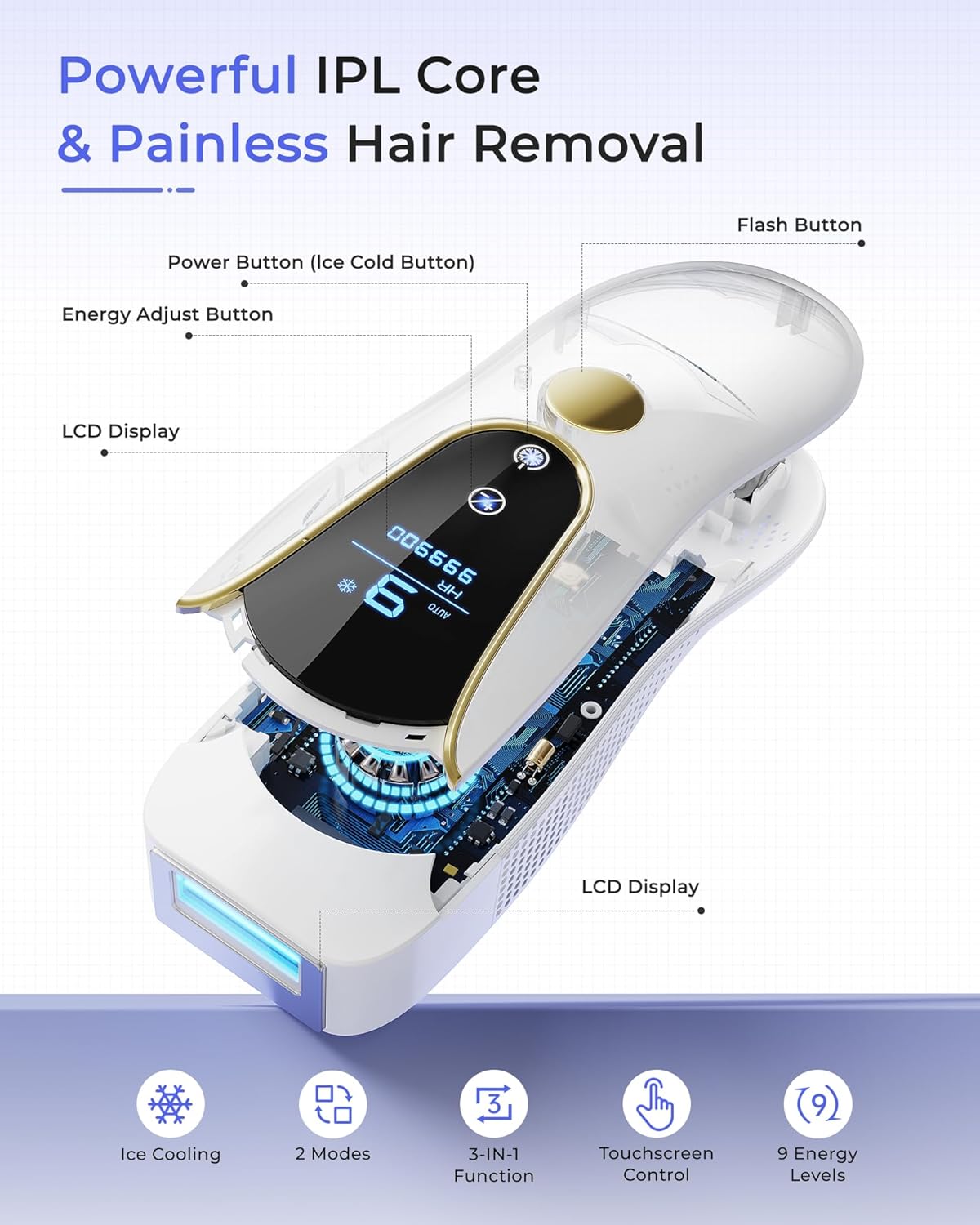 Laser Hair Removal for Women and Men, Air 15 Ice-cooling IPL Device Hair Removal for Nearly Painless & Long-Lasting Results From Home, 3 Modes & Auto Flashing for Fast Full Body Hair Removal - Image 7