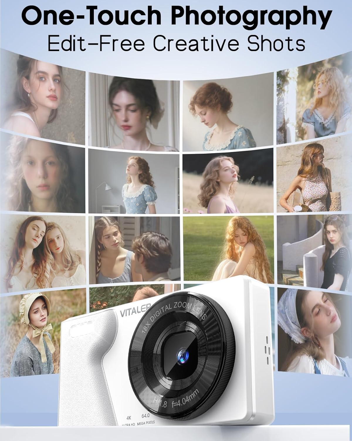 Digital Camera with Front Rear Lens, Autofocus 64MP 4K Camera for Photography with 32GB Card, Portable Compact Point and Shoot Camera for Teens Adult Beginner with Metal Shell, 2000mAh Battery - Image 8