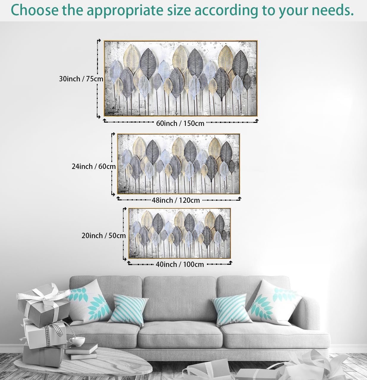 Wall Art Light modern Abstract Canvas wall art Black and white leaves Frames - Canvas Painting artwork Wall Art Print Poster for Living Room Decoration 30"x60" with Framed - Image 2