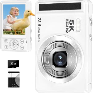 Digital Camera – 5K 72MP Vlogging Camera with 16X Zoom for Kids Autofocus Point and Shoot Photography Cameras – UHD 2.8” Screen Compact Portable Camara with 32GB SD Card