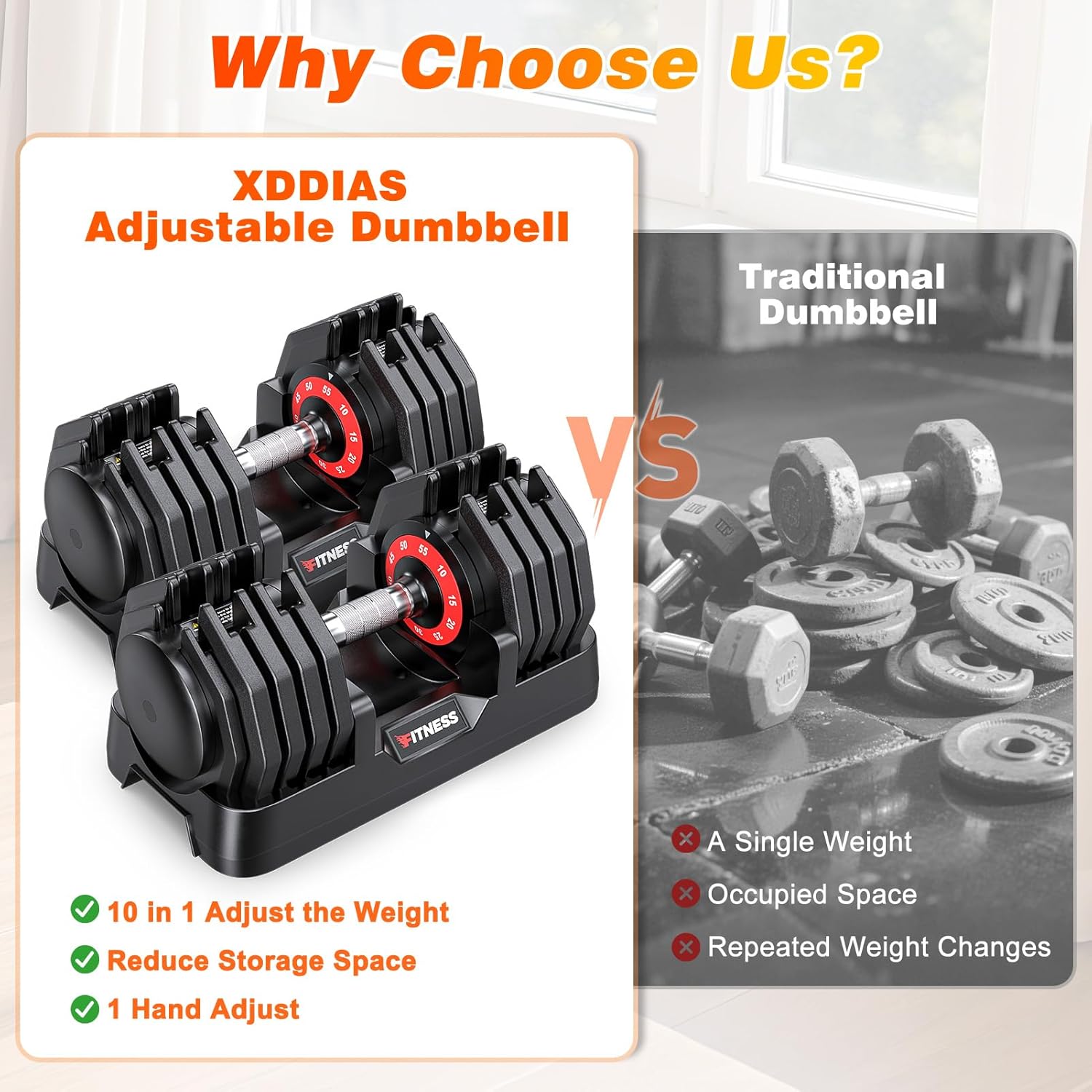 XDDIAS Adjustable Dumbbell Set of 2, 25/55/80LB Dumbbell Set-Fast Adjust Weights Set, 5/10/16 in 1 Free Weights Dumbbells Set with Anti-Slip Metal Handle, Compact Size for Men/Women Home Gym Equipment - Image 5