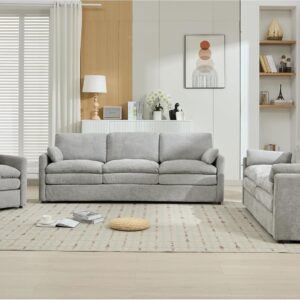 Merax 6 Seats Sofa Set, 3 Pieces Oversized Cozy Sofa Set with Double Plush Cushion, Comfy Upholstered Cloud Couches for Living Room, Light Grey