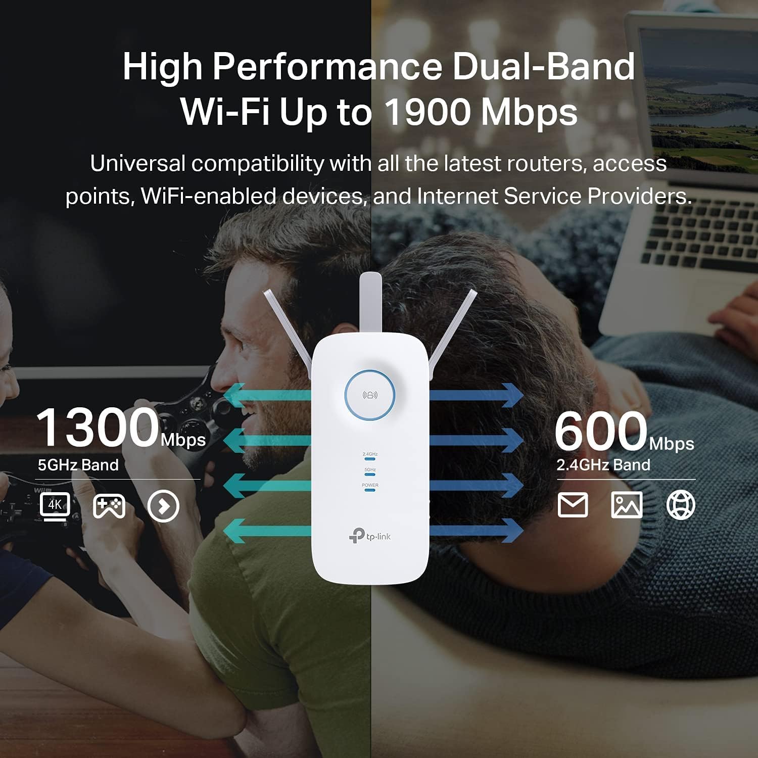 TP-Link AC1900 WiFi Range Extender RE550 | Dual-Band Wireless Repeater Amplifier w/Gigabit Ethernet Port | Up to 2200 Sq. Ft., 32 Devices | Internet Signal Booster | APP Setup | EasyMesh Compatible - Image 2