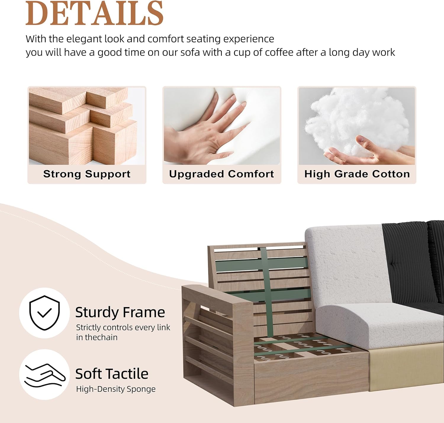 Shintenchi 76" Modern Upholstered Sectional Sofa, L-Shaped Couch with Storage Ottoman and Reversible Chaise for Living Room, Black Corduroy Fabric - Image 6