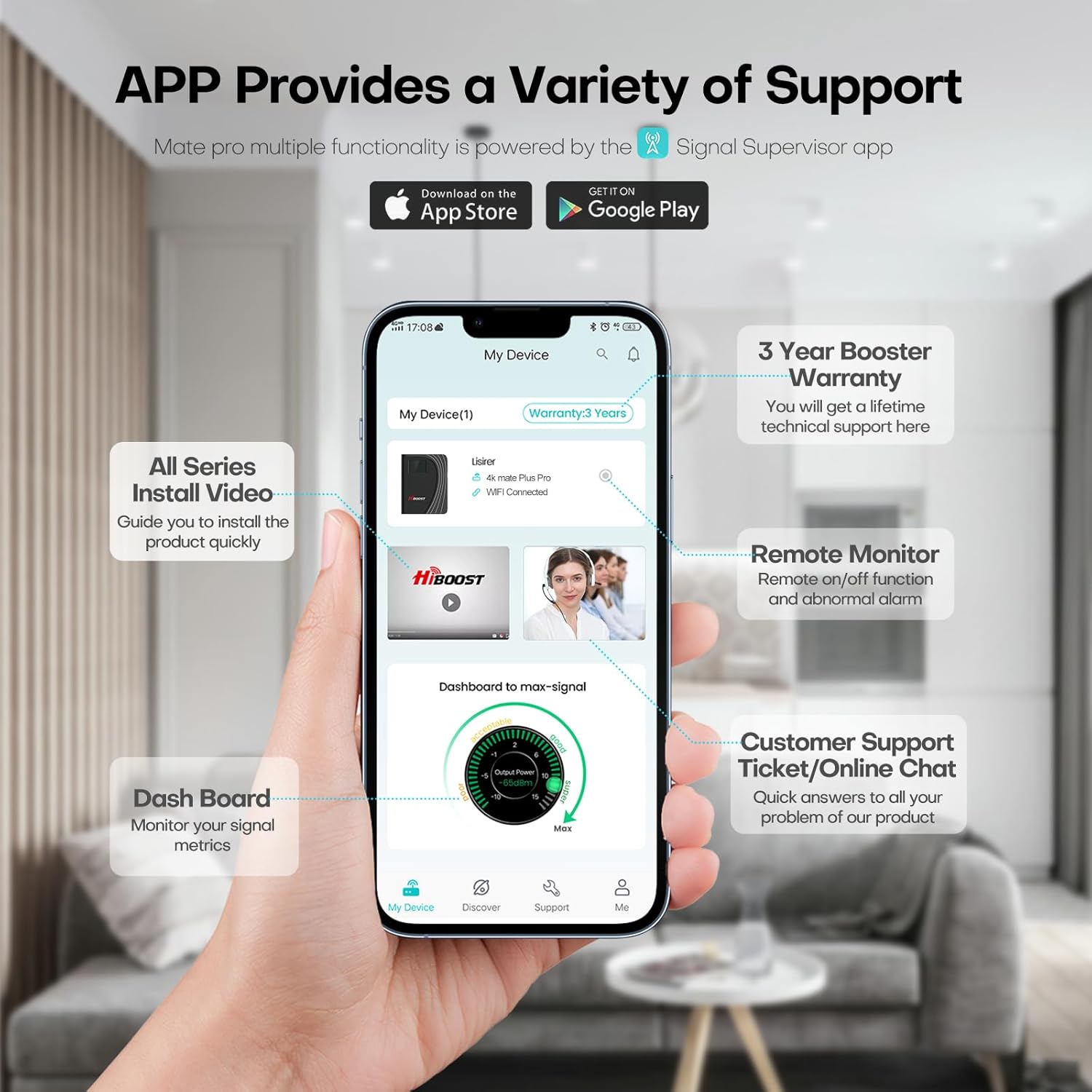 Cell Phone Booster for Home Office, Cover to 8,000 Sq Ft Signal Booster 4G LTE Compatible 5G with LCD Touch Screen 70dB Gain for All U.S. Carriers Verizon, AT&T, T-Mobile, App Support, FCC Approved - Image 5