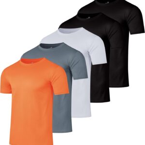 Real Essentials 5 Pack: Men’s Mesh Short Sleeve Crew Neck T-Shirt – Workout Gym Active Athletic Tee (Big & Tall Available)