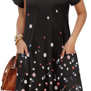 OFEEFAN Womens Summer Dresses 2025 Tulip Petal Short Sleeve V Neck Loose Swing Sundresses with Pockets Plain/Print