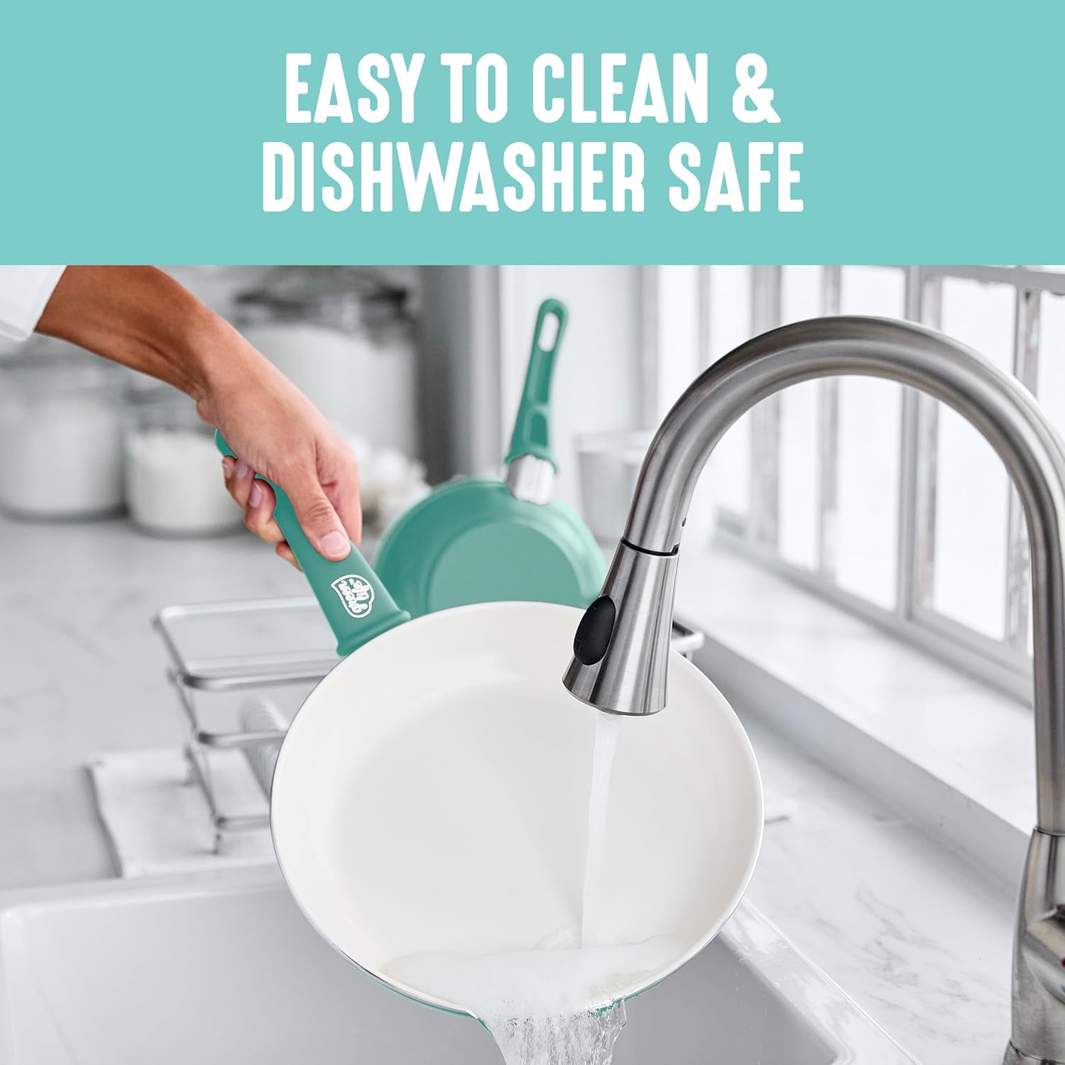 GreenLife Soft Grip 16 Piece Cookware Set, Non-Toxic PFAS-Free Ceramic Nonstick, Pots, Frying, Sauce, Saute, Glass Lids, Stay-Cool Handles, Wobble Free Bases, Dishwasher & Oven Safe, Turquoise - Image 6