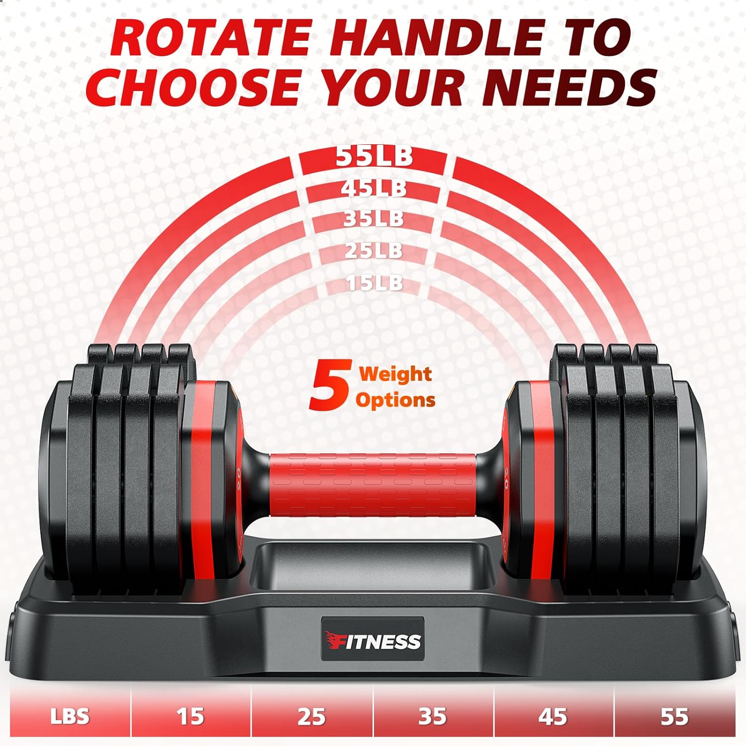 Adjustable Dumbbells Set of 2, 1 Hand Adjustable Weights Dumbbells Set, 5 in 1/10 in 1 Free Dumbbell with Anti-Slip Texture Handle, 25/55/80lb Pair Weight Set For Home Gym Suit both Men and Women - Image 2