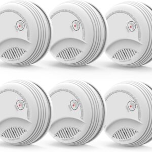 6 Pack Smoke Detector, Photoelectric Sensor Battery-powered Fire Smoke Alarm, LED warning light 85 dB alarm sound, low battery warning, mute and test buttons, suitable for living rooms, bedrooms, etc.