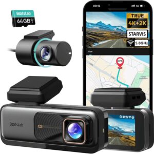 BOTSLAB 4K Dash Cam Front and Rear, 170° Ultra Wide 4K+2K Dashcam with ADAS, Night Vision, 24/7 Parking Mode, Sony STARVIS Sensor, WDR, Free 64GB SD Card, 5.8GHz WiFi, Built-in GPS, Loop Recording