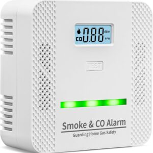 Smoke Detector Carbon Monoxide Detector,2 in 1 Fire & CO Alarm,Battery Powered,Carbon Monoxide Gas Detector with LCD Digital Display Sound and Light Alarm for Bedroom Warehouse Kitchen or RV Travel