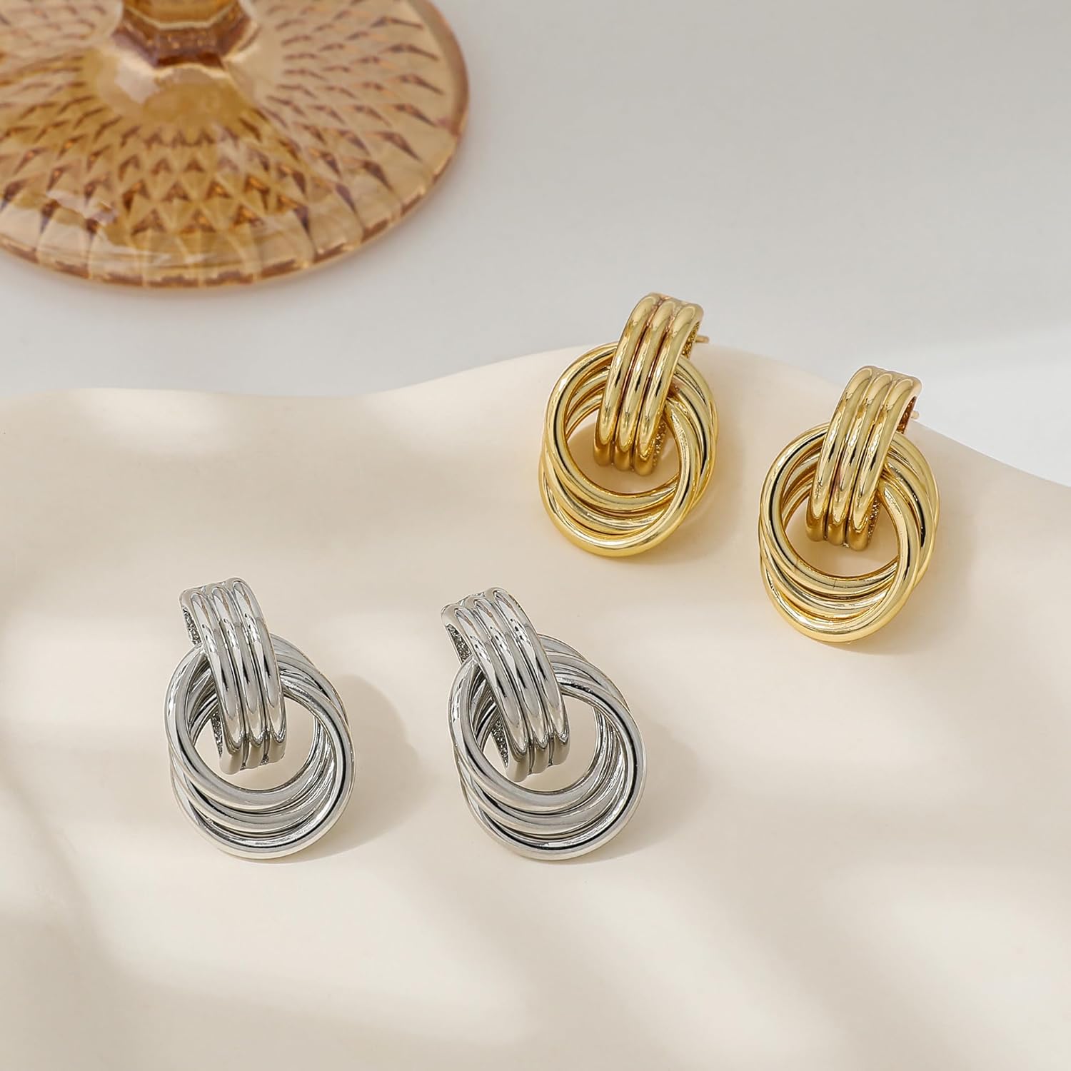 Trendy Gold Plated Knot Earrings for Women Chunky Statement Drop Dangle Earrings Lightweight Hypoallergenic Fashion Accessories Gold Jewelry Gifts for Womens - Image 6