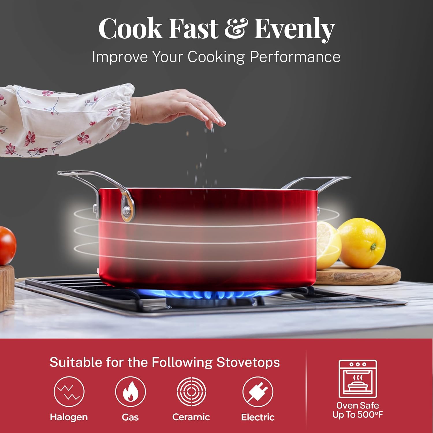 Gotham Steel 20 Pc Pots and Pans Set Nonstick Cookware + Bakeware Set, Complete Ceramic for Kitchen, Non Stick with Lids, Dishwasher / Oven Safe, Toxic - Red - Image 4