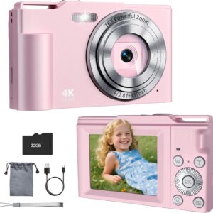 Digital Camera, FHD 4K Digital Point and Shoot Camera with 16X Zoom Anti Shake, 48MP Compact Small Camera with 32GB Card for Boys Girls Kids