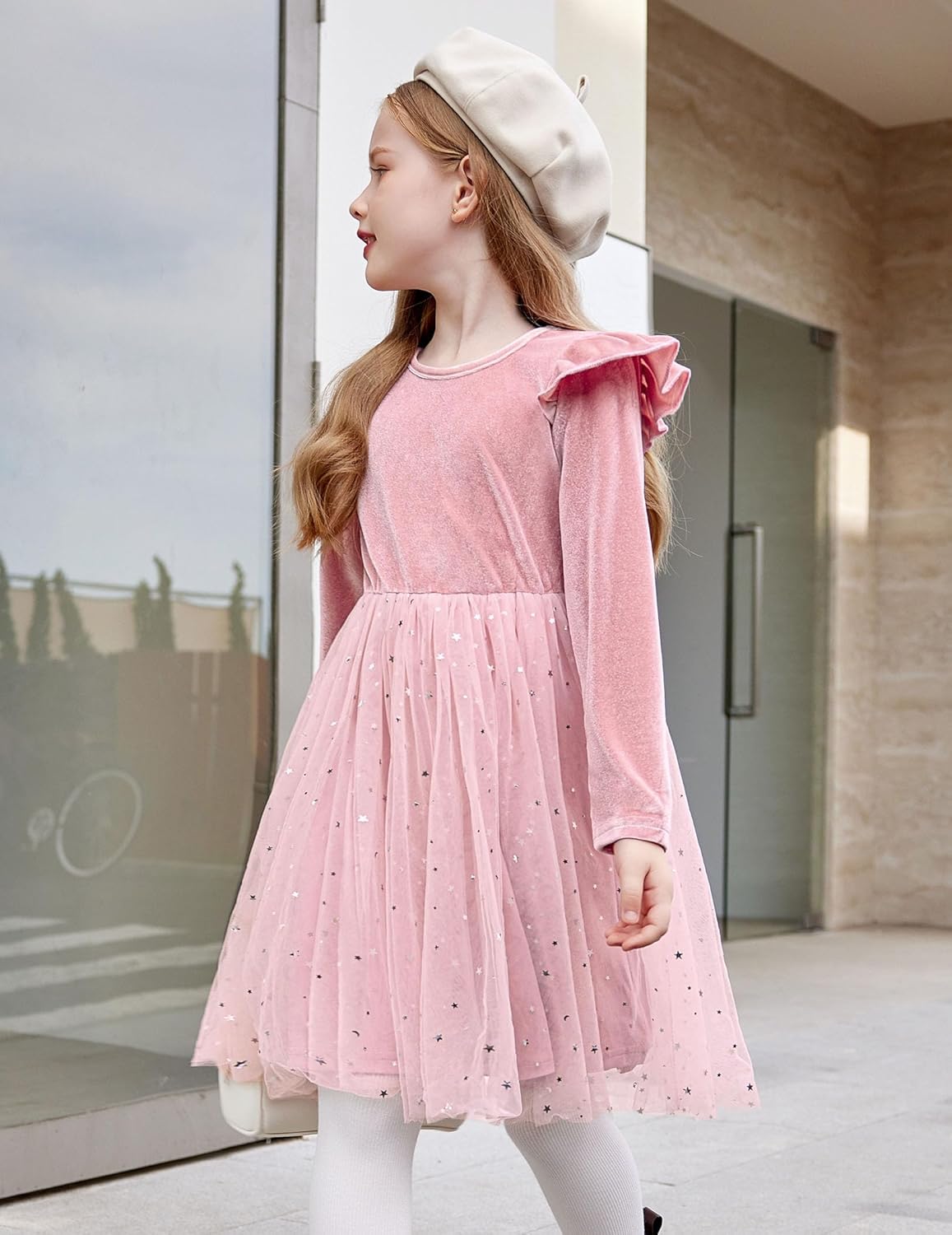 Arshiner Toddler Tutu Dresses Little Girls Velvet Tulle Fall Winter Long Sleeve Ruffle Holiday Party Dress 2-6Y - Image 5