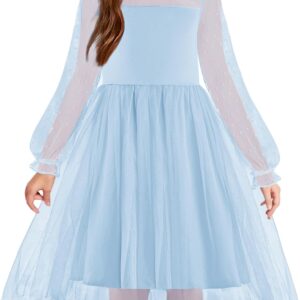 Arshiner Girls Dresses Contrast Mesh Long Sleeve Twirly High Low Birthday Party Formal Dress