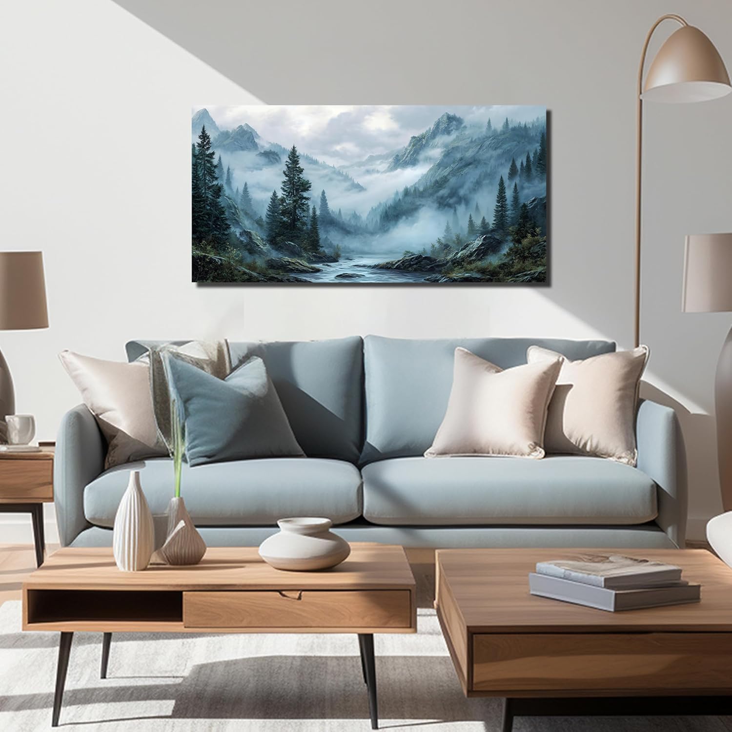 Foggy Forest Wall Art for Living Room Tree Canvas Wall Art for Office Mountain Pictures Wall Decor for Bedroom Size 20 x 40 Inch - Image 2