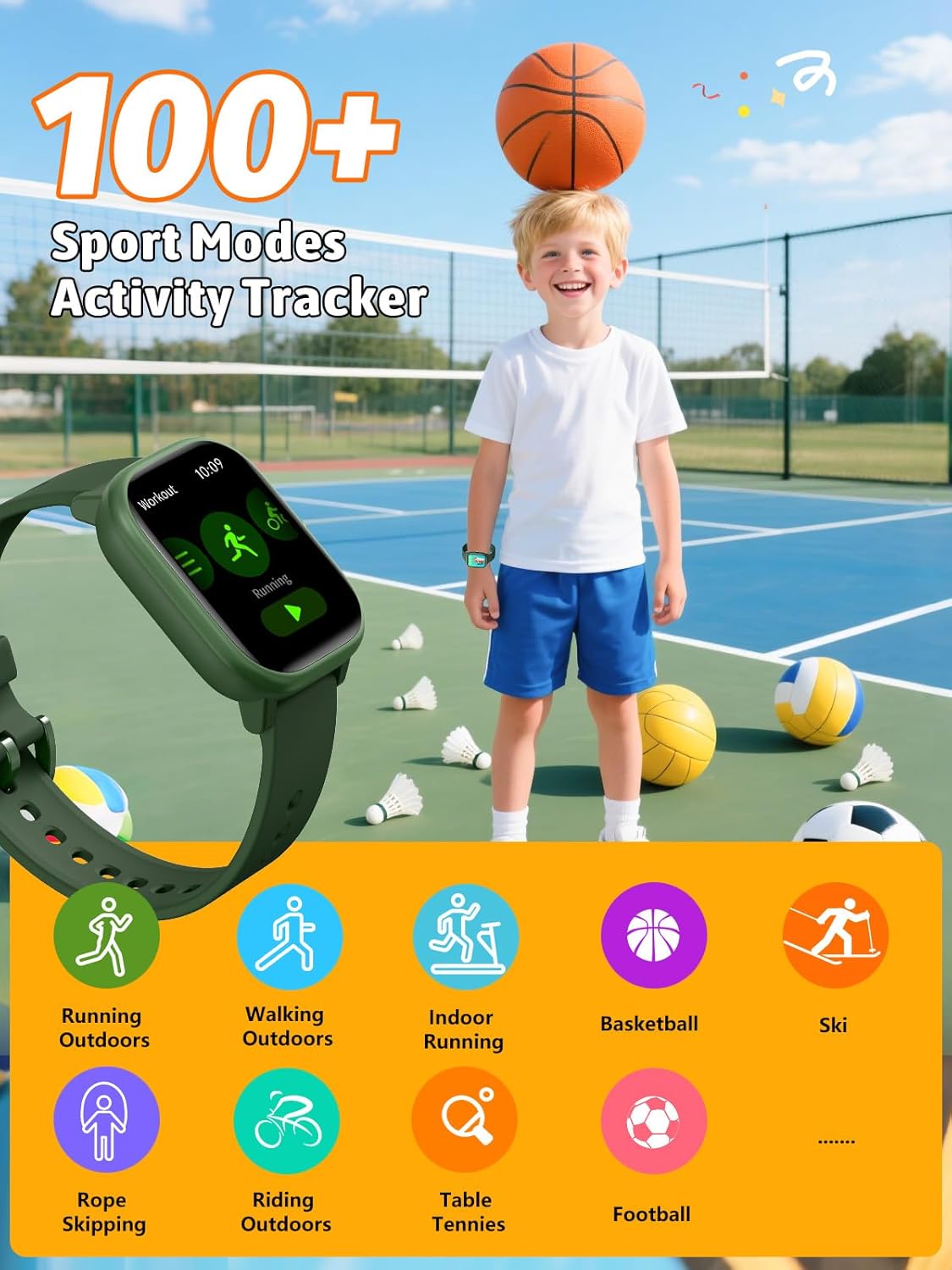 Kids Smart Watch for Boys Girls, Fitness Tracker with Heart Rate Sleep Monitor, 1.83" Touchscreen with 12 Puzzle Games, Waterproof Activity Tracker Pedometer for Android iPhone (Black) - Image 3