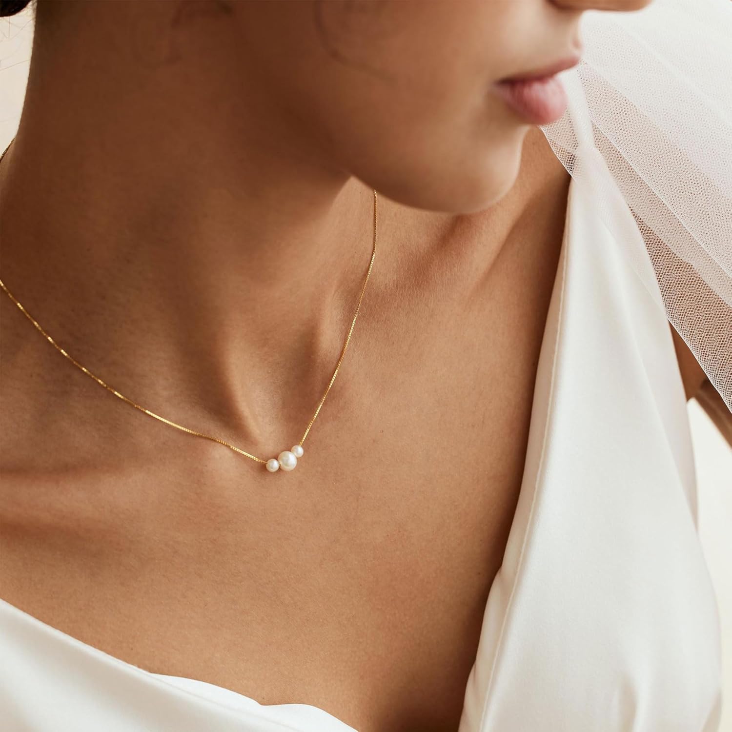 Gold Pearl Necklaces for Women Trendy, 14K Gold Plated Dainty Necklace Simple Layered Pearl Necklaces for Women Trendy Wedding Birthday Jewelry - Image 3