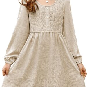 blibean Tween Girls Smocked Dresses Semi Formal Outfits with Pockets Size 6-15 Years