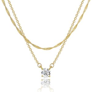 Tewiky Dainty 14k Gold Plated/Silver Cubic Zirconia Necklaces for Women, Simple CZ Jewelry Necklaces Trendy Gifts