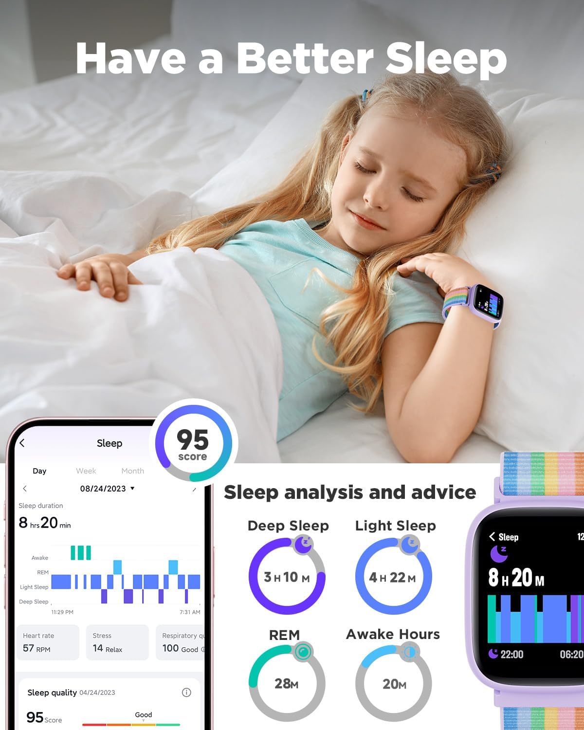 BIGGERFIVE Smart Watch for Kids, 1.8" Fitness Tracker Watch Pedometer, Heart Rate, IP68 Waterproof, Sleep Monitor, Calorie Step Counter, 5 Puzzle Games with/Without APP for Girls Teens 5-16, Nylon - Image 4
